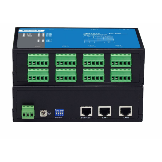 NP318T-8DI(RS-485) - Serwer portów szeregowych, 8x RS485 na 2x Ethernet, 12-48VDC, RZT od -40°C do 75°C