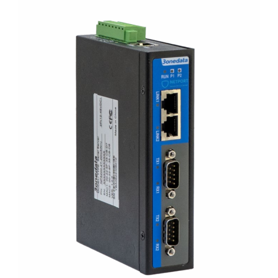 Serwer portów szeregowych z SSH, 1x RS232/485 na 2x Ethernet, 12-48VDC, RZT od -40°C do 75°C - NP5200-2T-1DI(3IN1)