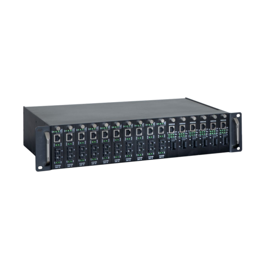 Industrial 2U rack chassis for 16 media converter cards – RACK2000D | Consteel Electronics