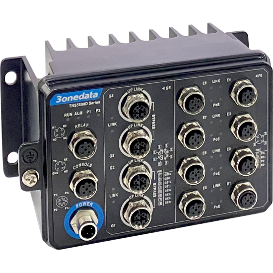 EN50155 Industrial M12 PoE Switch – model TNS5800D-8P4GT-P24 | 3onedata