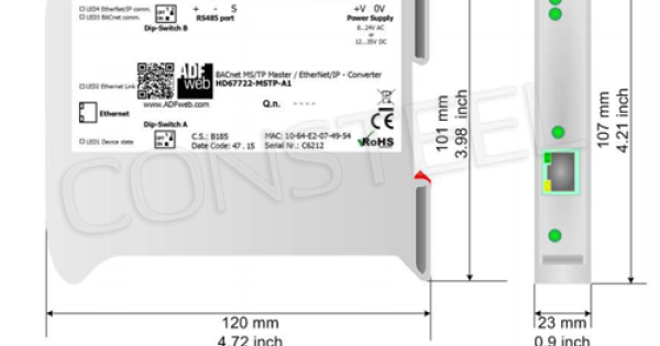 Industrial BACnet MSTP to Ethernet IP converter - HD67722-MSTP-A1