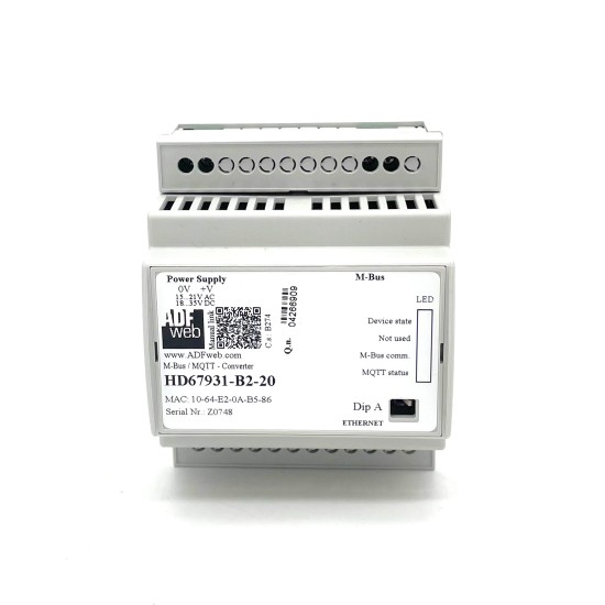 HD67931-B2-20 - konwerter M-Bus na MQTT, obsługa 20 slave’ów, TLS/SSL, montaż DIN, obudowa typu B