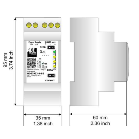 Konwerter Modbus RTU Master na MQTT, 1x RS-232, montaż szyna DIN
