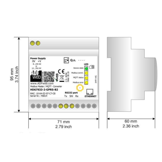Konwerter Modbus RTU Master na MQTT, 1x RS-232, montaż szyna DIN