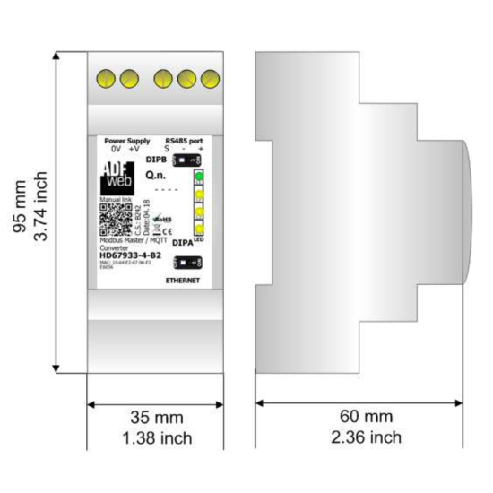 Konwerter Modbus RTU Master na MQTT, 1x RS-485, montaż szyna DIN