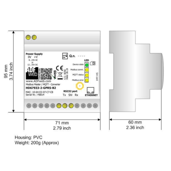 Konwerter Modbus RTU Master na MQTT, 1x RS-485, montaż szyna DIN