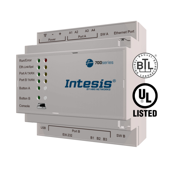KNX do Modbus/BACnet/ASCII gateway – model IN701KNX3K00000 | Intesis