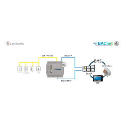 INBACLON3K00000 – brama LonWorks do BACnet/IP i MSTP, do 3000 punktów, 9–36 VDC, montaż DIN, Intesis MAPS