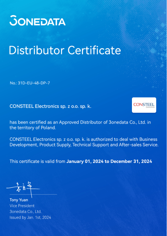 Certyfikat Autoryzacji 3onedata dla CONSTEEL Electronics