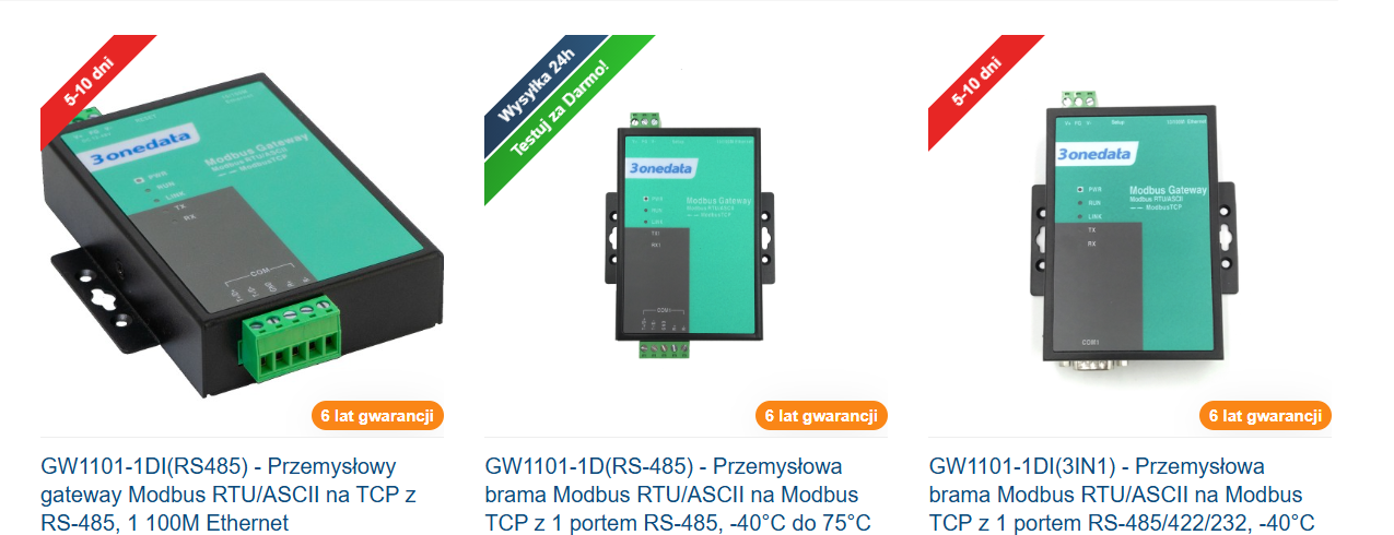 Three Modbus gateway models for industrial communication