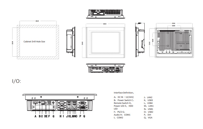 Dimensions of an industrial panel PC  TPC6000-A103-T