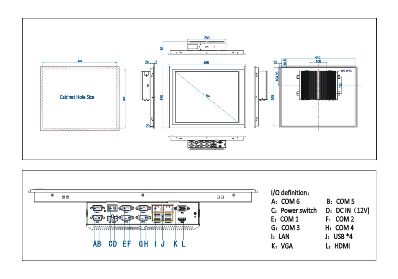 Przemysłowy komputer panelowy TPC6000-A192 wymiary i rysunek techniczny