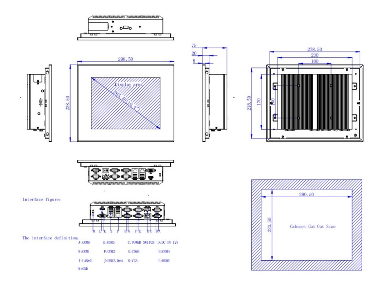 Przemysłowy komputer panelowy nodka TPC6000-C1042-LH wymiary i rysunek techniczny