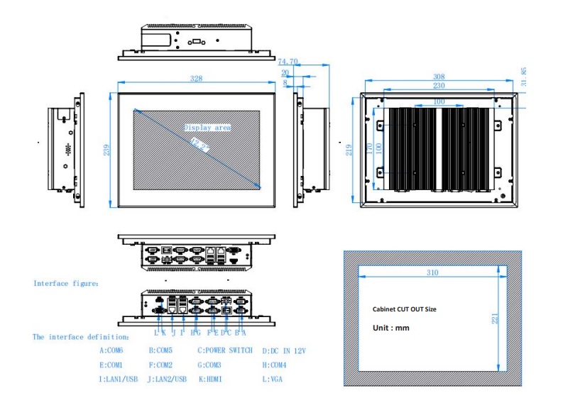 Przemysłowy Komputer panelowy TPC6000-C122W-L- wymiary i rysunek techniczny