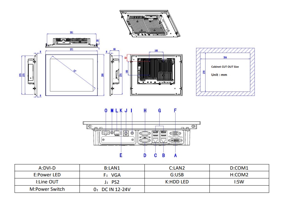 Panel PC TPC6000-C153-L Dimensions
