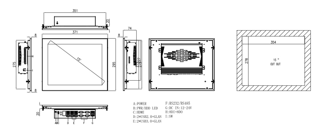 Przemysłowy komputer panelowy  TPC6000-C154-L schemat techniczny i wymiary