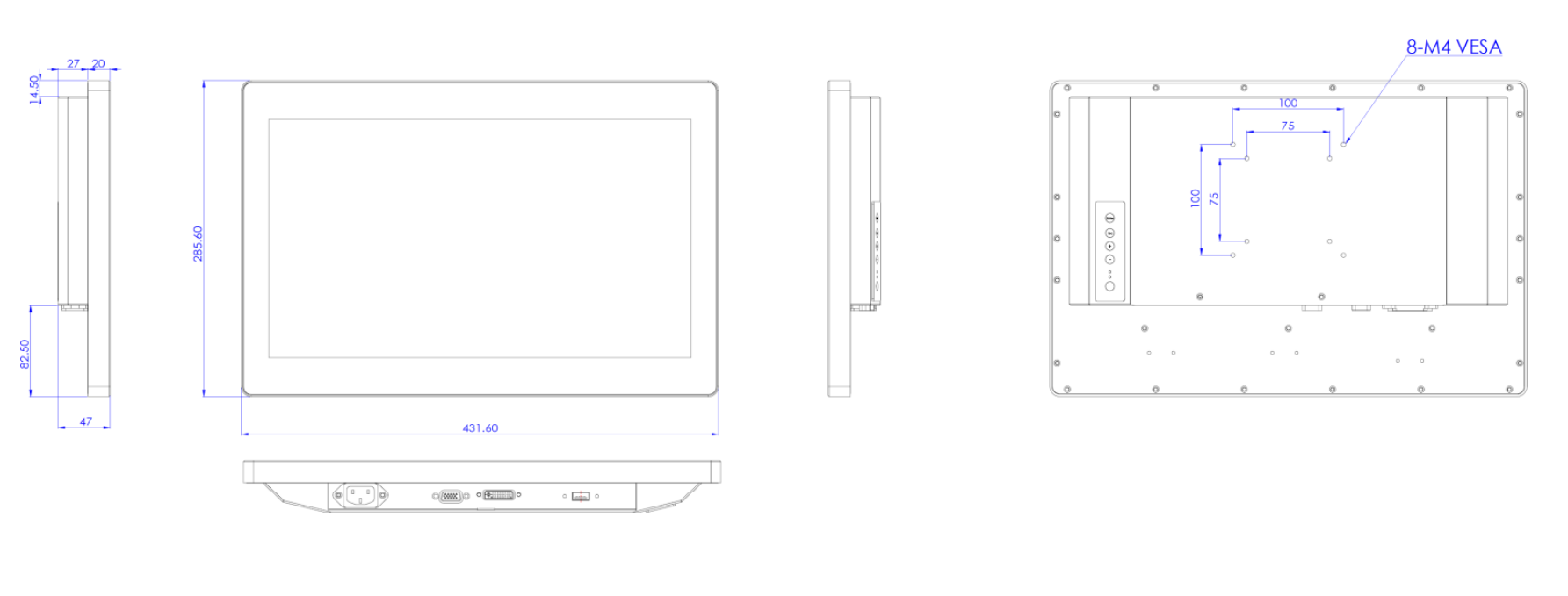 LFS-17W industrial touch monitor- technical drawing